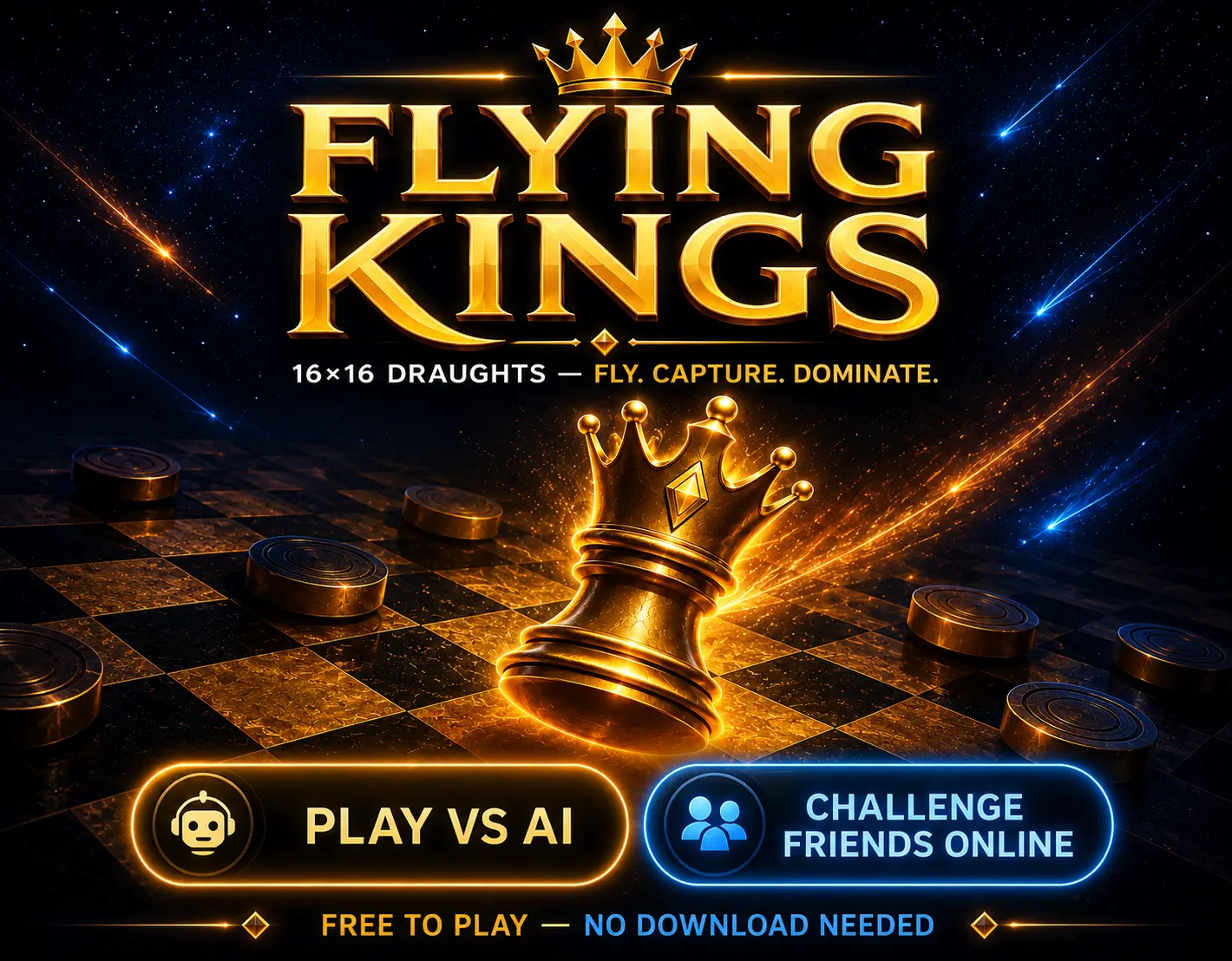 Flying Kings 16x16 Online Draughts Game